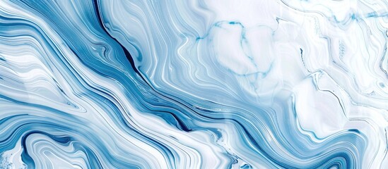 Wall Mural - An artistic representation of a closeup view of a fluid and azure blue and white marble texture, resembling a geological phenomenon or a wind wave pattern