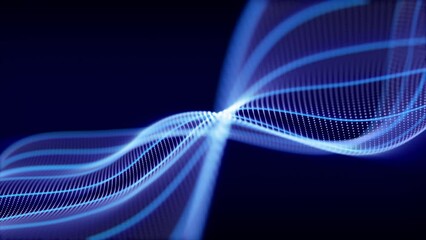 Wall Mural - loopable animation of glowing blue waves made of particles and neon lines. looped abstract backgroun
