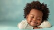 A young toddler lies content with a serene smile, representing peaceful childhood rest.