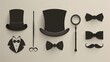 © Orxan - A vintage silhouette of a top hat, mustaches, monocle, and bow tie is offered in vector illustration, with shadows and backgrounds on separate layers for easy editing