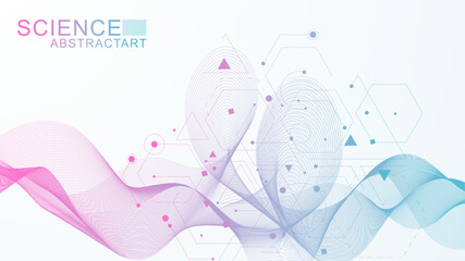 Wall Mural - geometric abstract background with connected line and dots. structure molecule and communication. bi
