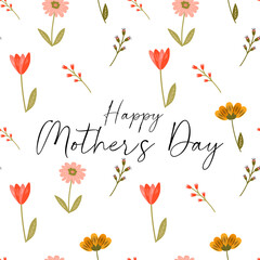 Wall Mural - Mother's day, hand drawn lettering. Mother's Day postcard template with colorful spring flowers. Vector illustration EPS 10