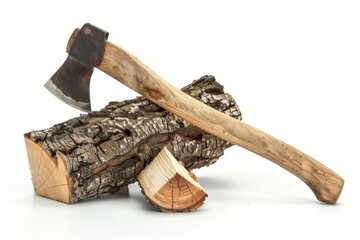 Poster - Firewood and axe on white background renewable energy ecological idea