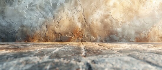 Wall Mural - A blurry image capturing the natural landscape with a concrete floor and wall in the background, creating a unique art piece with elements of wood, trees, and grass