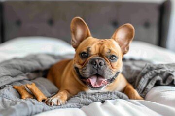 Poster - French Bulldog snacking on a dental treat at home