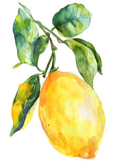 Wall Mural - Watercolor yellow lemon  illustration isolated on white