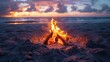 Glowing Bonfire on a Tranquil Beach at Sunset