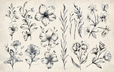  Hand drawn floral elements with sketchy style