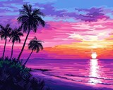 Fototapeta Motyle - Beach sunset clipart painting the sky with vibrant colors