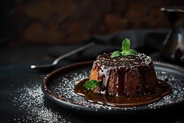 Wall Mural - Sticky pudding on a dark background