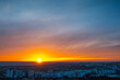 Colourful landscape of beautiful dark sunset or sunrise close to evening above the city. Natural abstract background.