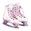 Watercolor ice skates with soft pink laces isolated on white background.