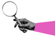 Trendy hand holding a magnifying glass, cutout hand halftone design element