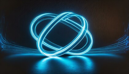 Wall Mural - Studio photo of Neon symbol loop sign light background 3d line abstract infinite glow digital blue shape concept icon 8. Capturing 