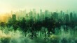 © Feeney - A double exposure of urban sprawl overlaid with green spaces and parks emphasizes the importance of preserving natural landscapes.