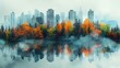A double exposure of urban heat islands overlaid with images of urban forestry highlights the importance of mitigating heat and promoting urban greenery.