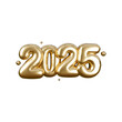 Happy New 2025 Year. Golden metallic inflated numbers 2025 isolated on transparent background. Realistic 3d render sign. Festive poster or banner design.