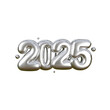 Happy New 2025 Year. Chrome metallic inflated numbers 2025 isolated on transparent background. Realistic 3d render sign. Festive poster or banner design.