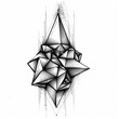 Stylized line art illustration of a three-dimensional polyhedron or crystal tattoo design