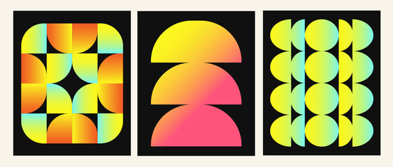 Wall Mural - playful naive abstract background. posters with gradient geometric brutalist shapes. flier with oval