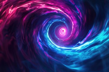 Wall Mural - neon blue and purple red light swirling in the middle of abstract shapes, black hole