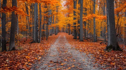 Wall Mural - The forest is a magical place in the fall, with the leaves changing color and the air crisp and cool.