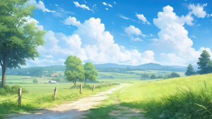 夏の田舎道の風景_4