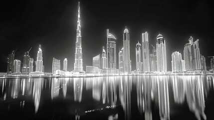 Wall Mural - dubai in white on a black background