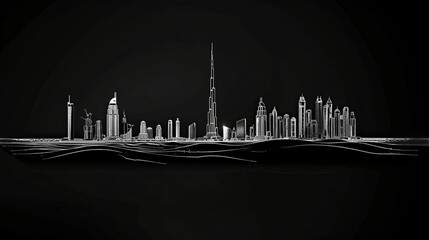 Wall Mural - dubai in white on a black background