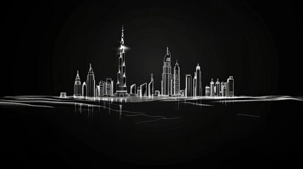 Wall Mural - dubai in white on a black background