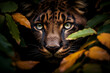 Generative Ai of wild big cats peeking through rainforest foliage representing International Wildlife Day