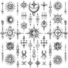 Sticker - Repeating pattern of arcane sigils, charms or mystical motifs tattoo design