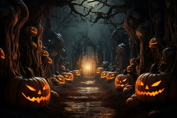 Wall Mural - Generative Ai of Spooky Halloween events, witches and jack-o-lanterns.
