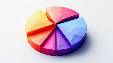 Sticker - a colorful 3d pie chart with six segments in different hues isolated on a white background, represen