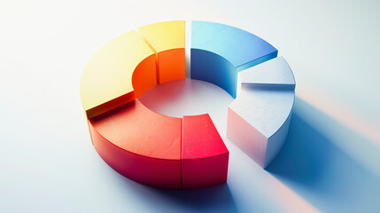 Sticker - 3d pie chart with five colored segments, casting shadow on a light background, illustrating data vis