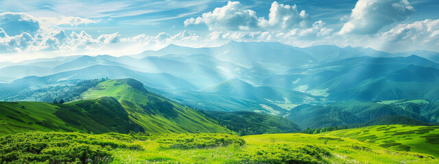 Wall Mural - a beautiful mountain landscape with a bright blue sky