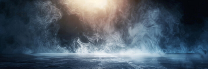 Wall Mural - A dark, smokey background with a bright light shining through the smoke