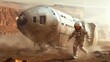 An astronaut with bravery explores the misty planet Mars in a space suit. This adventure involves