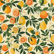 Citrus fruit pattern with leaves and blossoms