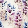 Seamless purple floral and leaves pattern background