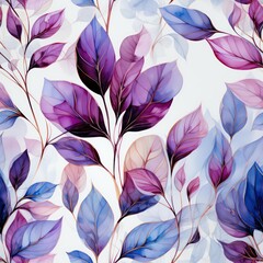 Wall Mural - Seamless purple floral and leaves pattern background