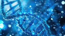 3d Render Of Double Helix DNA, Blue Background With Bokeh Lights, Close Up --chaos 2 --ar 16:9 Job ID: 360152d0-9c41-4e1b-a0f3-0871cb28b5d0