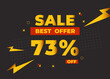 73% off sale best offer. Sale banner with seventy three percent of discount, coupon or voucher vector illustration. Yellow and red template for campaign or promotion.