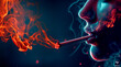 A man is smoking and smoke is escaping from his mouth. It is World No Smoking Day today.