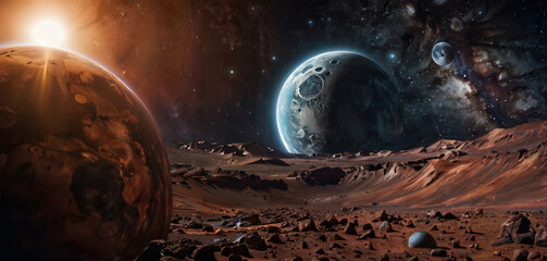 Wall Mural - vibrant abstract space background with cosmic planets and celestial elements wallpaper
