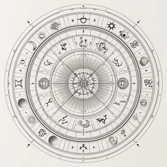 Canvas Print - Circular zodiac wheel or horoscope design with fine detail tattoo design