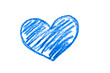 A photo of a blue heart drawn in pencil isolated on white background.