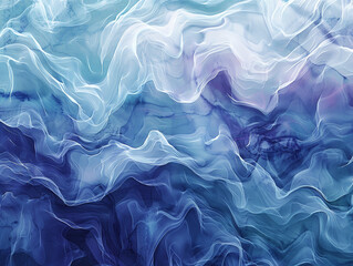 Wall Mural - The image is a blue and white abstract painting of ocean waves