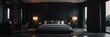 black theme luxury hotel bedroom modern interior with columns wide angle panoramic from Generative AI