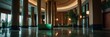 green theme luxury hotel reception lobby hall interior with columns wide angle panoramic from Generative AI